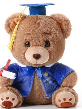 Graduation Bear Plush in Brown with Blue Gown & Cap